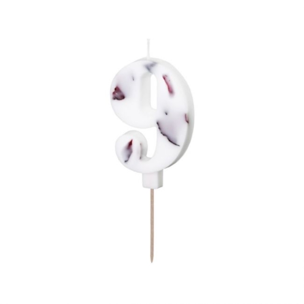 Number Candle 9 - White with Flowers